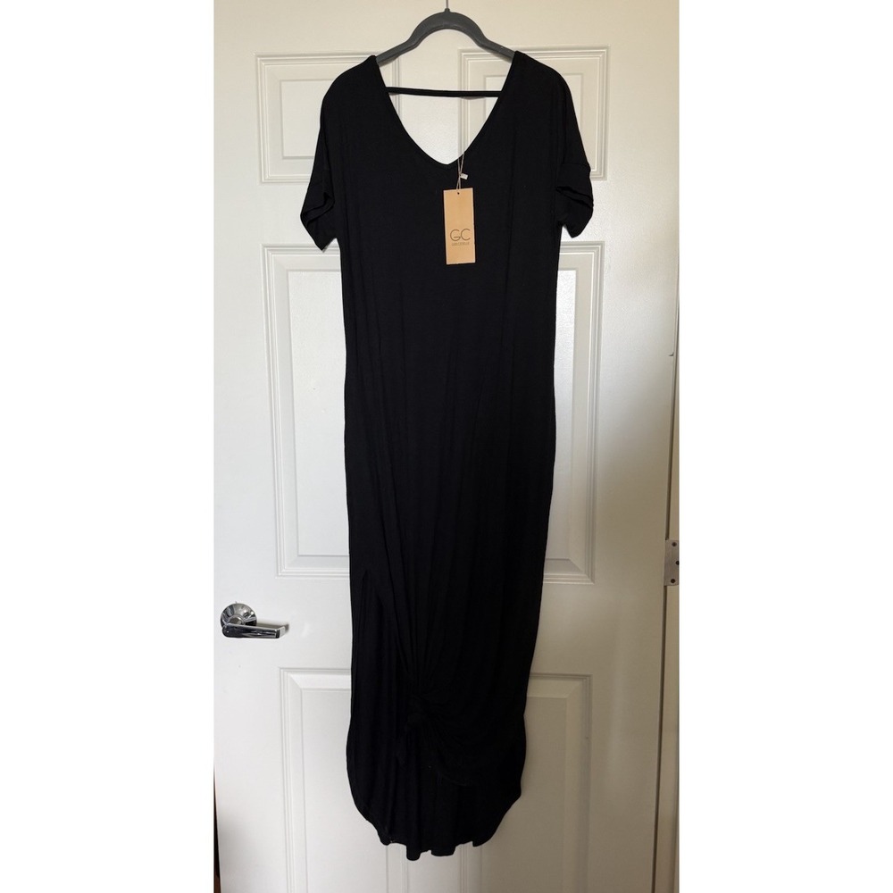 NWT Grecerelle Dress Sz Med T-Shirt Maxi Soft Flowy Pockets Rayon Side Slit